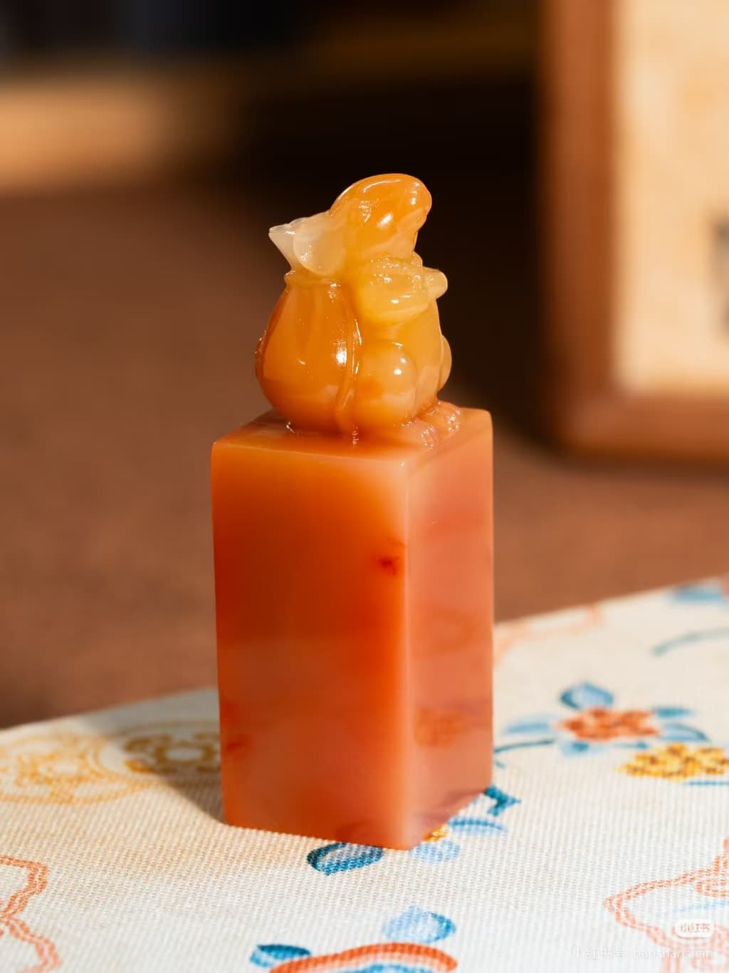 Amber seal stamp with sculptural topper